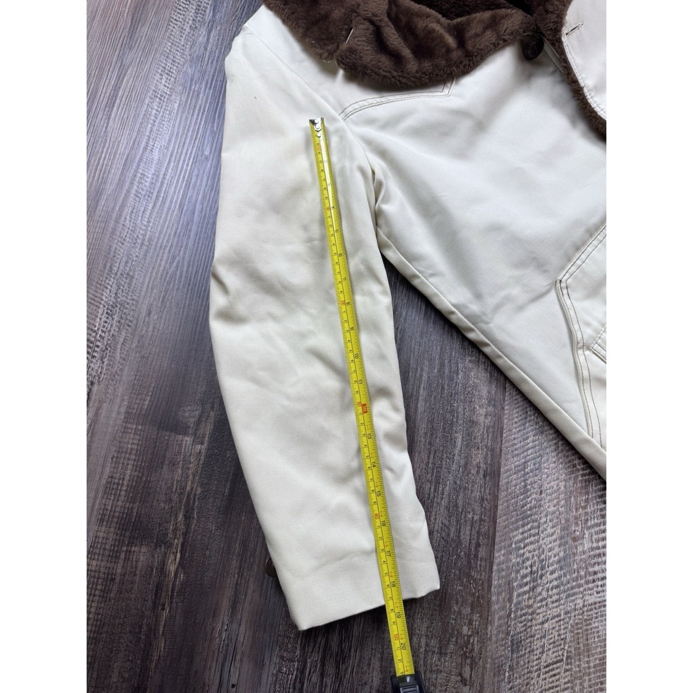 Vtg Silton California Western Canvas Faux Fur Barn Coat Men Size 40 White Rugged - Picture 8 of 12